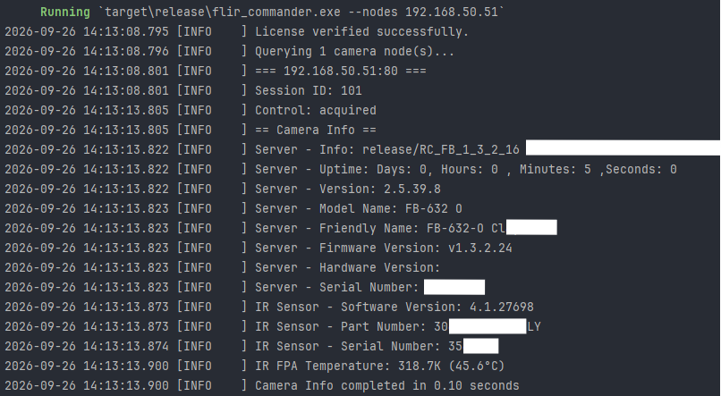 FLIR Commander camera identity and status